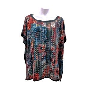 SHU+SHU Kaftan Lace Floral Black Multi Tunic Size L EXCELLENT! Retail $148